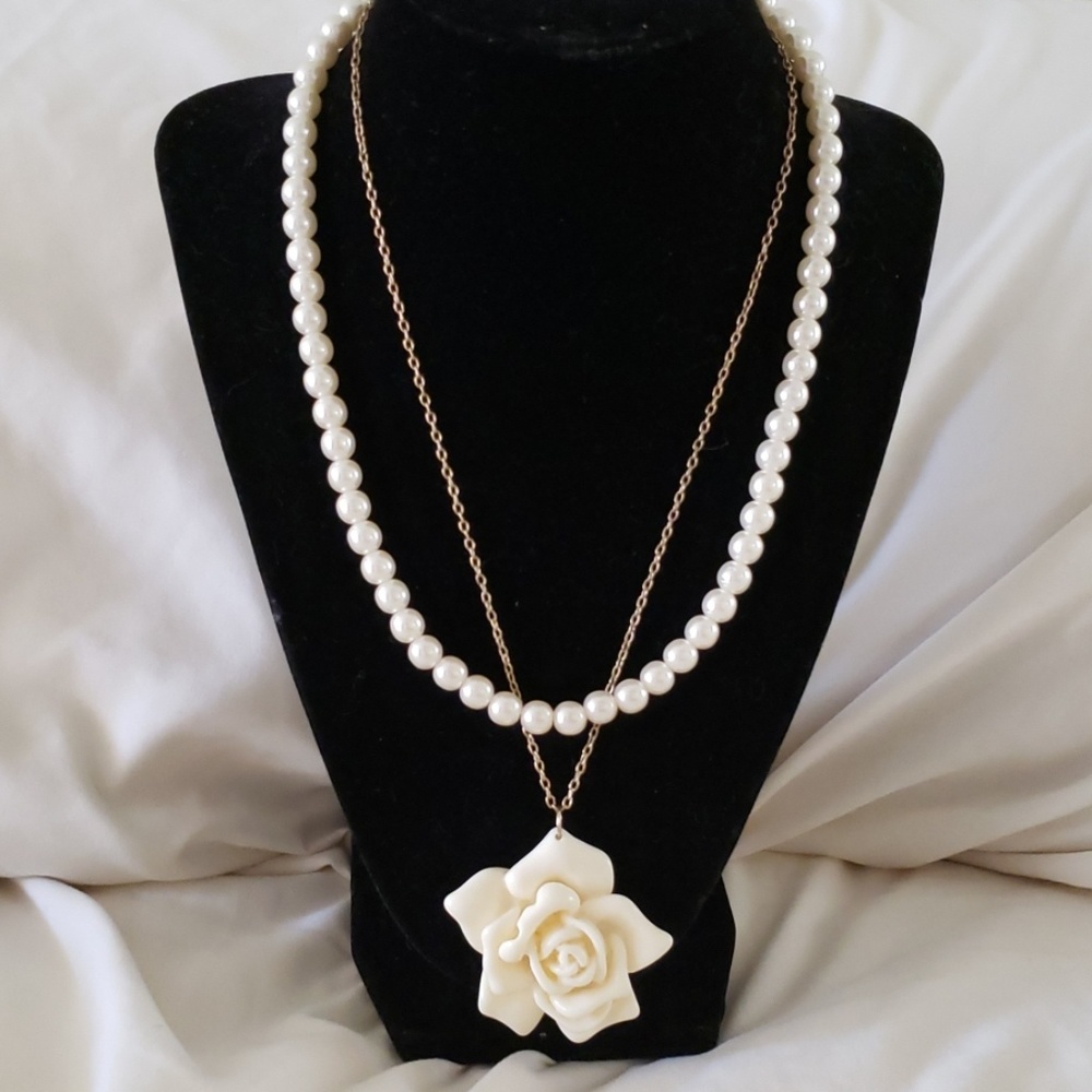 Rose and Faux Pearl Statement Necklace